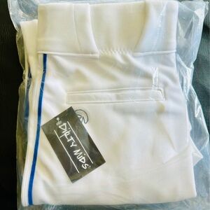 White baseball pant with royal piping